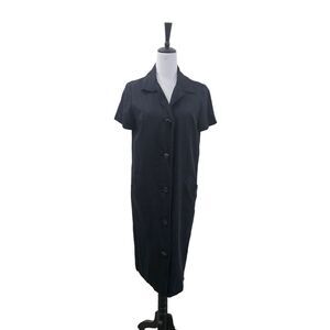 1950s Marion McCoy Vintage Black Dress Midi Button Down Short Sleeve Size L